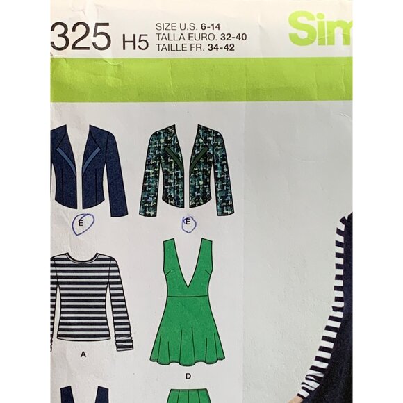 Simplicity Misses Dress Coat Shirt Jumper Pant Sewing Pattern sz 6-14 1325 - unc - Picture 2 of 4